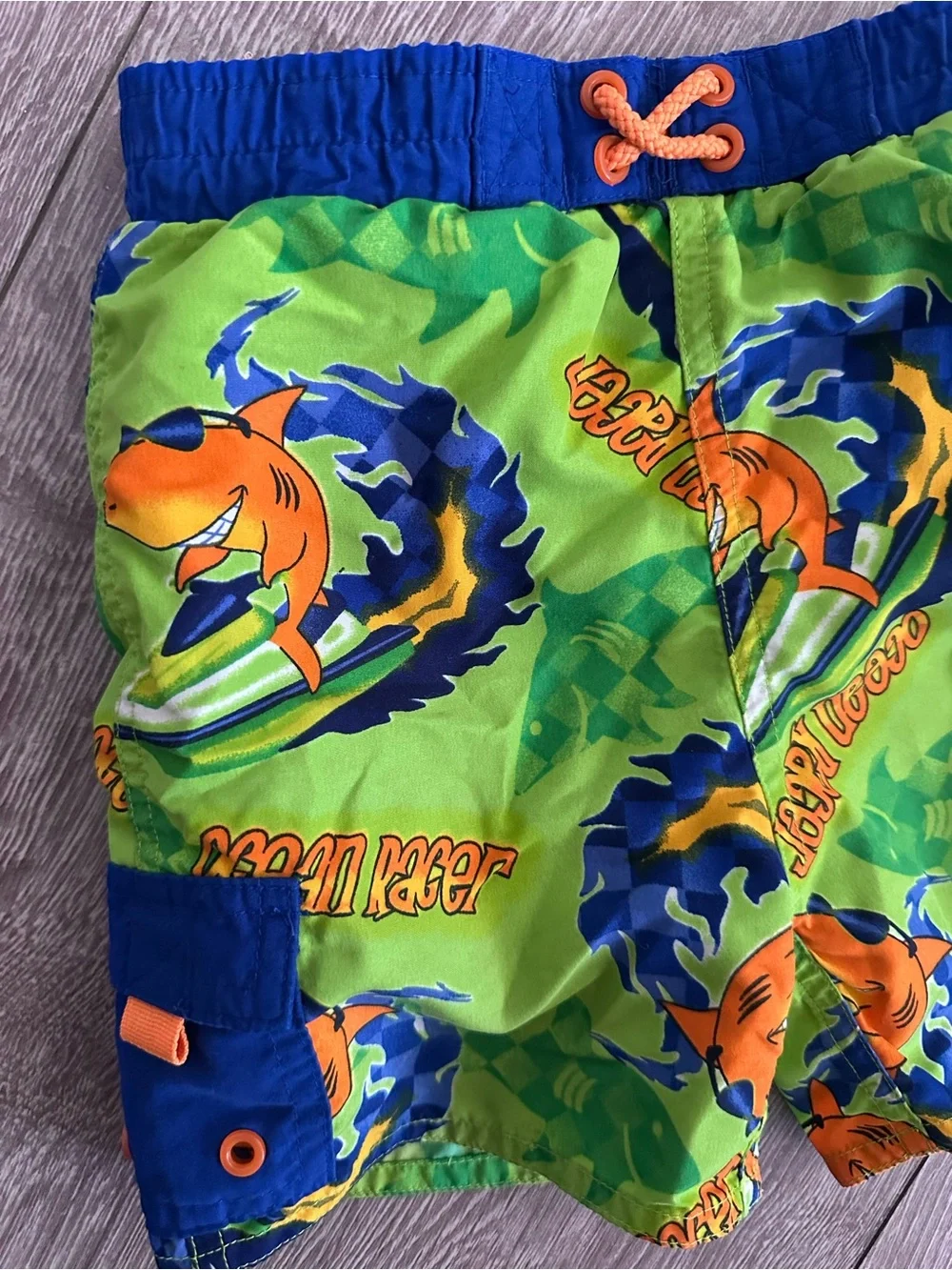 okie dokie vintage Green Shark & Wave Swim Trunks